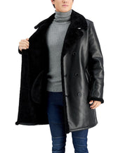 GUESS Mens Pleather Double Breasted Coat Faux Shearling Cuff Collar Black 2XL