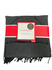 Club Room Mens Regular fit Beanie Scarf Set One Size Black Charcoal