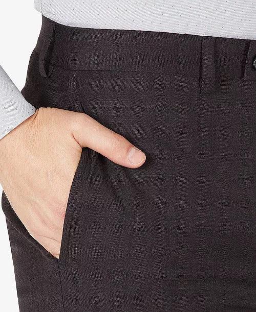 Calvin Klein Men's Slim Fit Wool Suit Dress Pants Eggplant Plaid Purple 36 x 32
