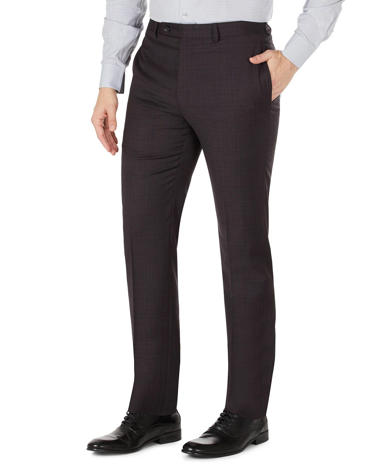 Calvin Klein Men's Slim Fit Wool Suit Dress Pants Eggplant Plaid 38 x 32