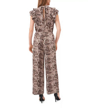 1.STATE Women's Flutter Sleeve Printed Mock Neck Jumpsuit Small Brown