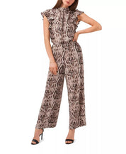 1.STATE Women's Flutter Sleeve Printed Mock Neck Jumpsuit Small Brown