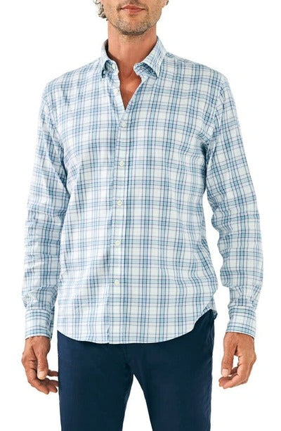 Faherty Mens The Movement Plaid Button-Up Shirt Large Blue Plaid
