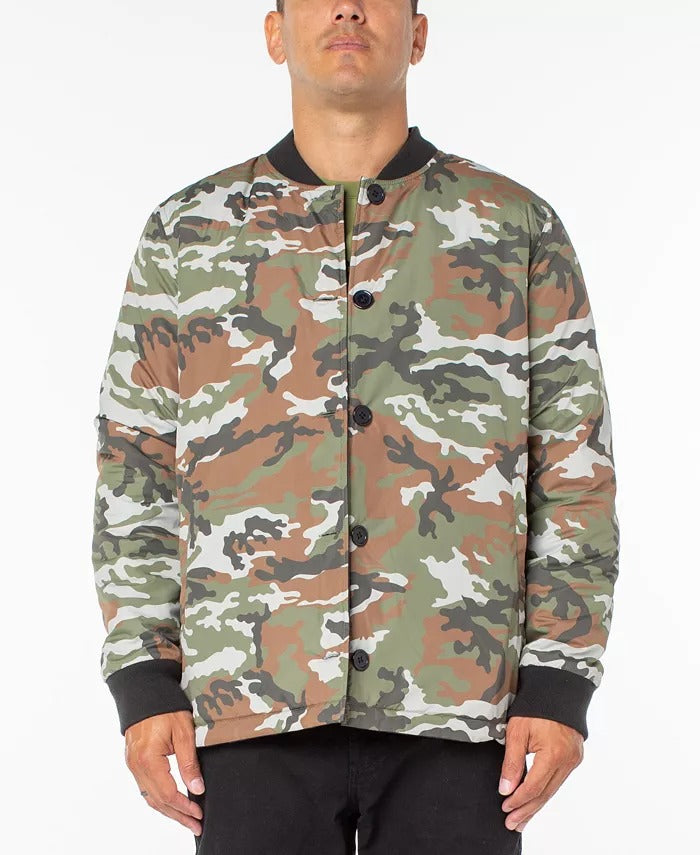 SANCTUARY Men's Lightweight Reversible Quilted Bomber Jacket Large Navy / Camo