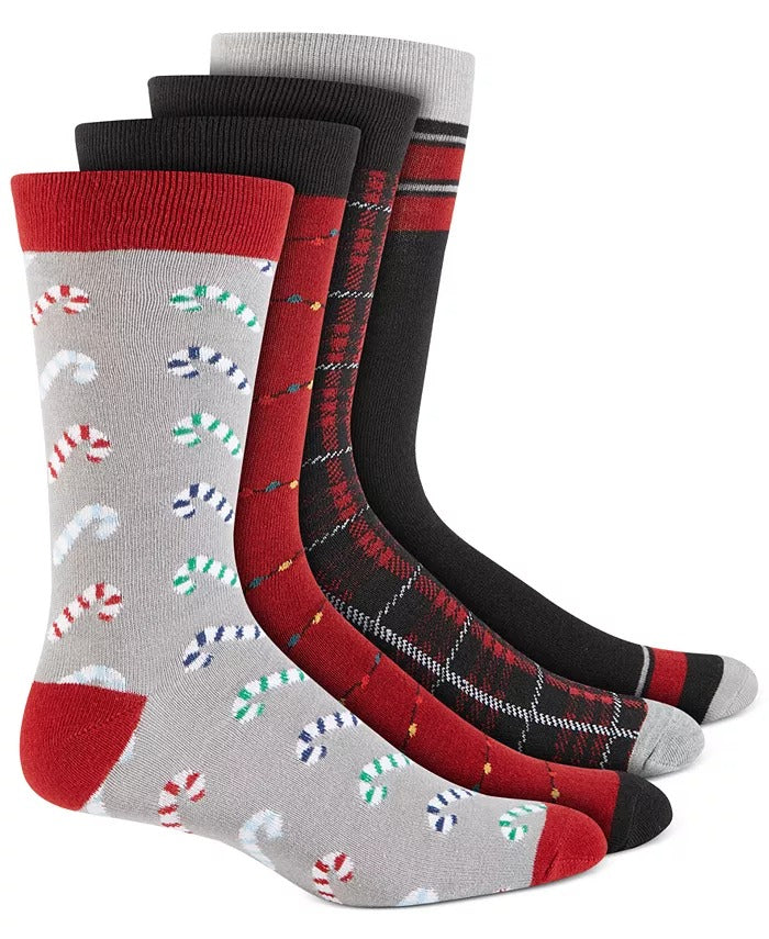 CLUB ROOM Men's Holiday Patterned Crew Socks Pack of 4