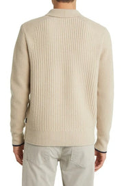 Ted Baker Mens Open Collar Ribbed Polo Sweater Beige EU 5 US XL Wool