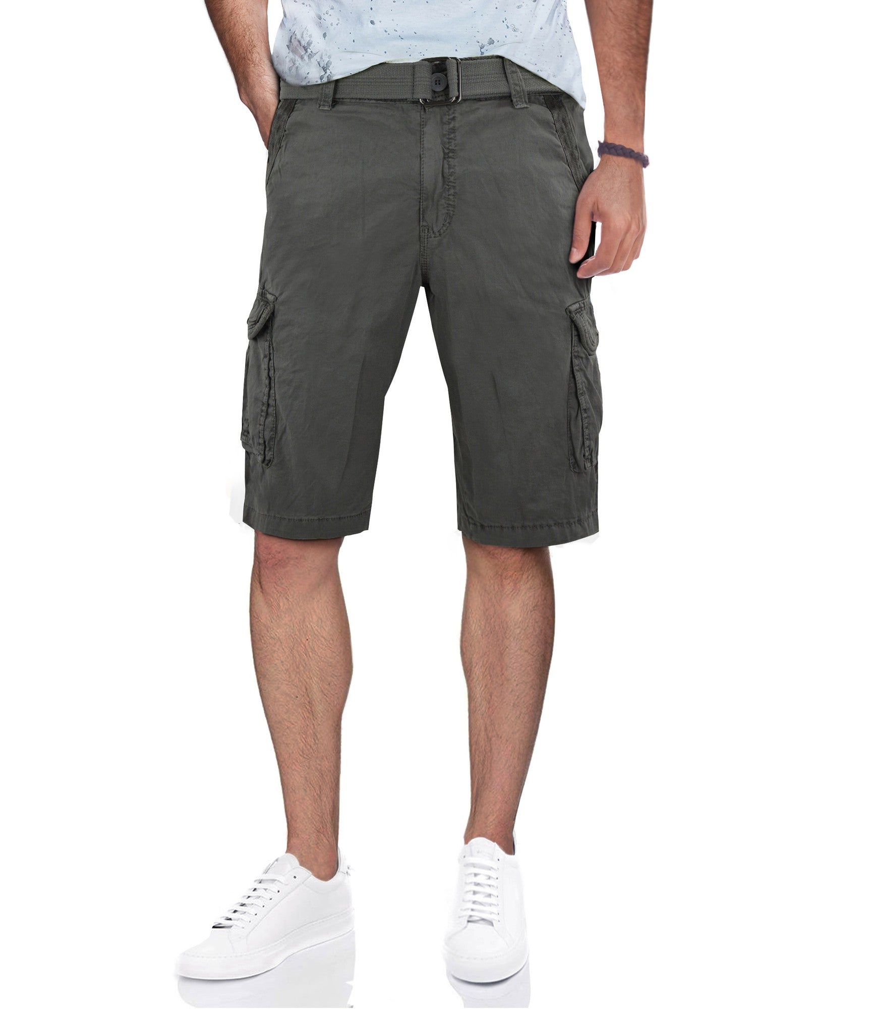 Raw X Men's Belted Twill Tape Cargo Shorts 34 Gray
