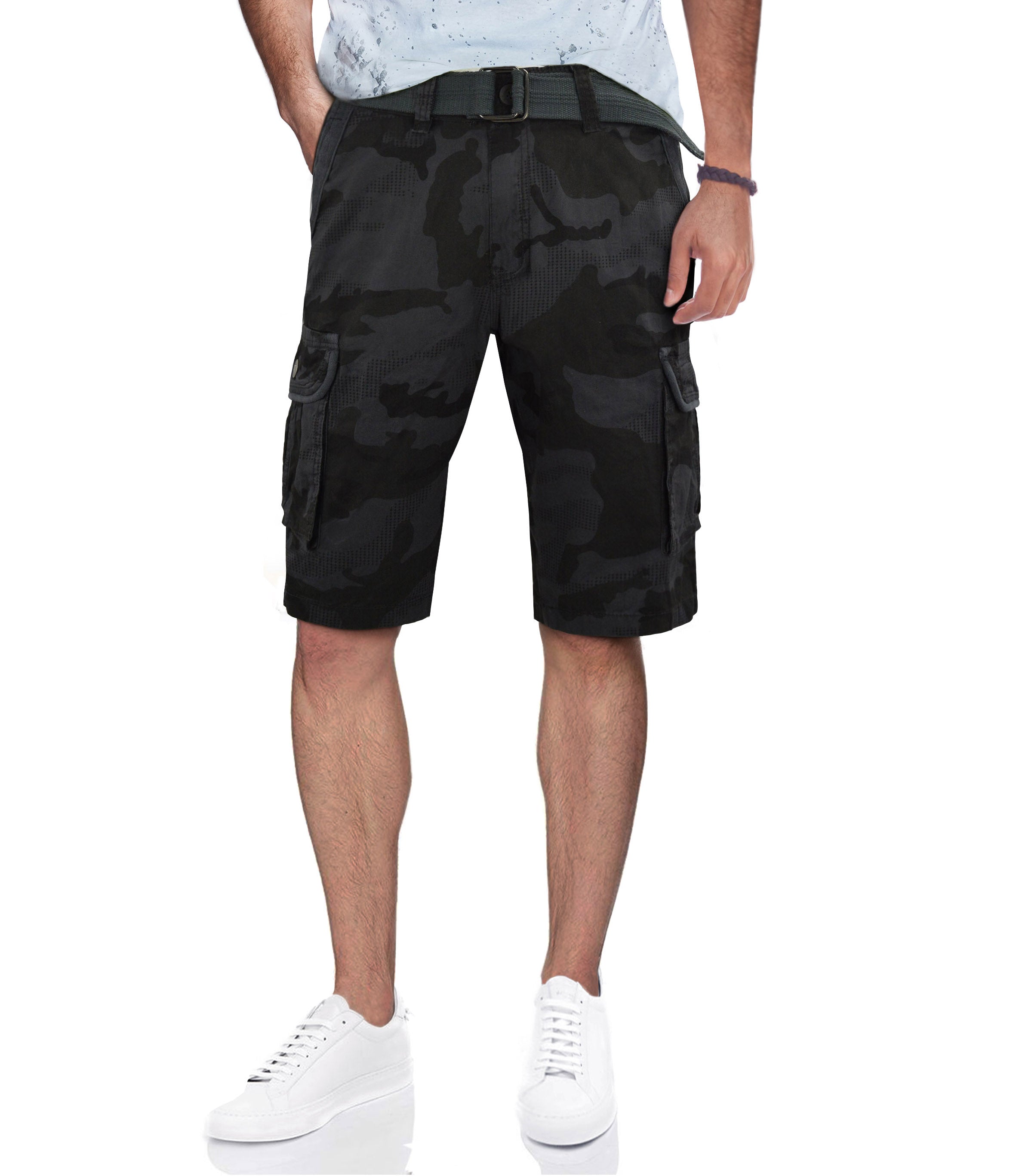 X Ray Mens Classic Fit Belted Twill Tape Cargo Shorts Charcoal Camo Grey 36