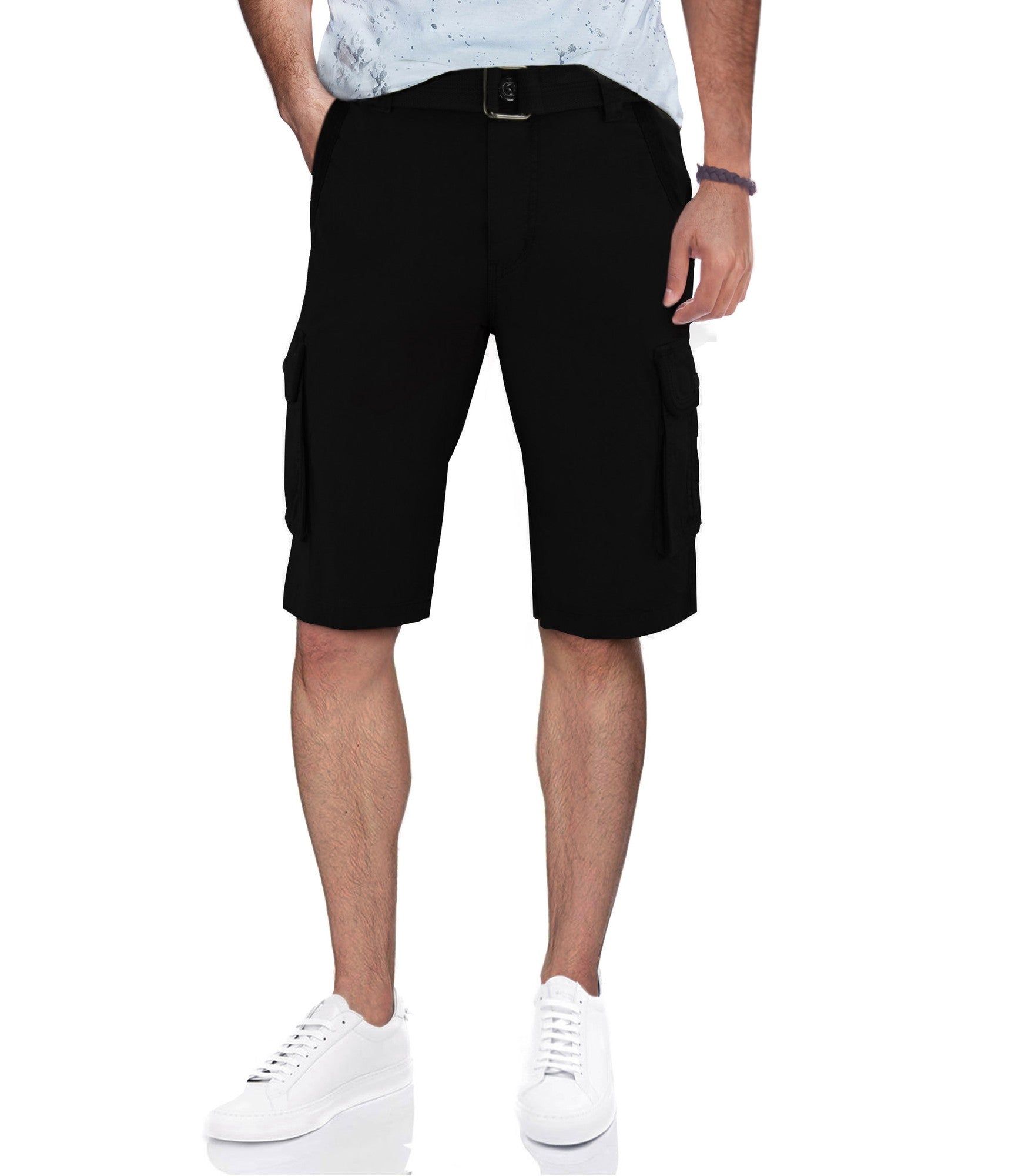 X Ray Mens Belted Twill Tape Cargo Shorts Black 34