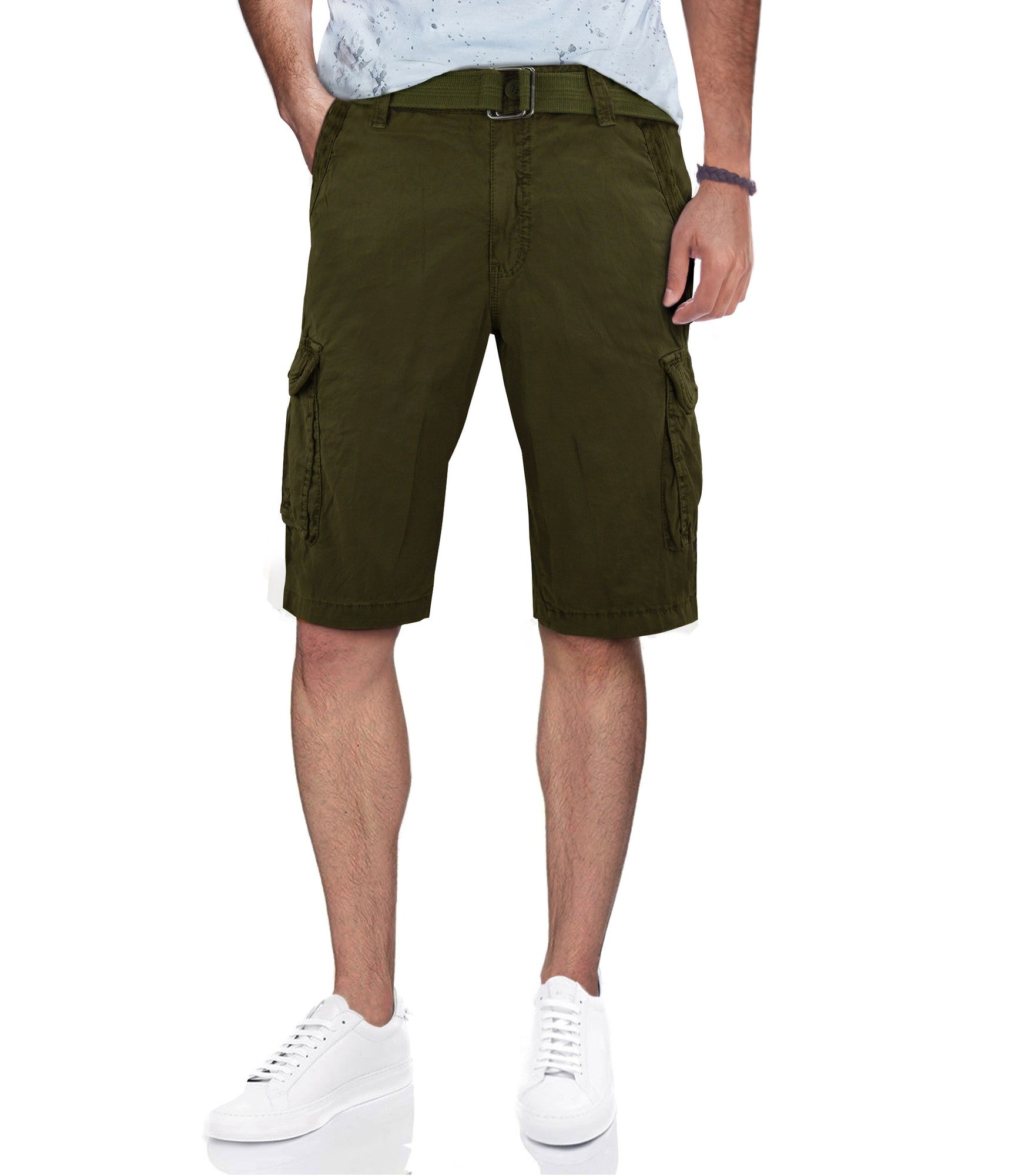X Ray Mens Belted Twill Tape Cargo Shorts Olive Green 38