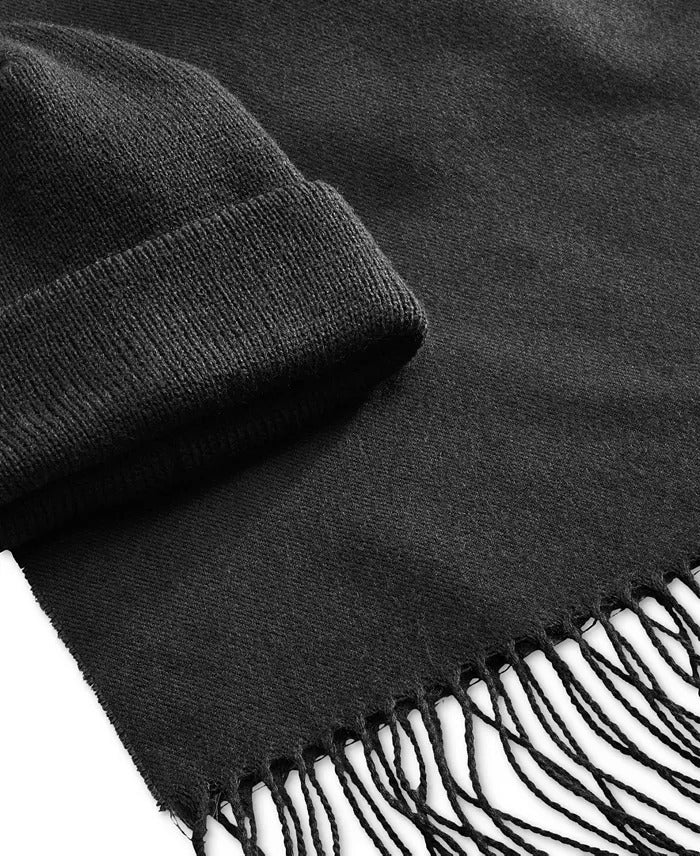 Club Room Mens Regular fit Beanie Scarf Set One Size Black Charcoal