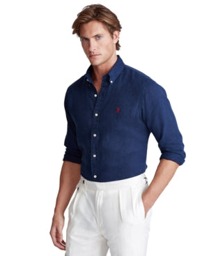 Polo Ralph Lauren Mens Regular fit Long Sleeve Button-Up Shirt 3XLT Blue Solid