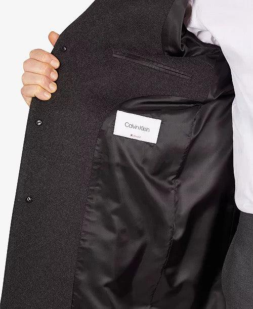 Calvin Klein Mens Prosper Slim Fit Overcoat Coat 38R Charcoal Grey Wool