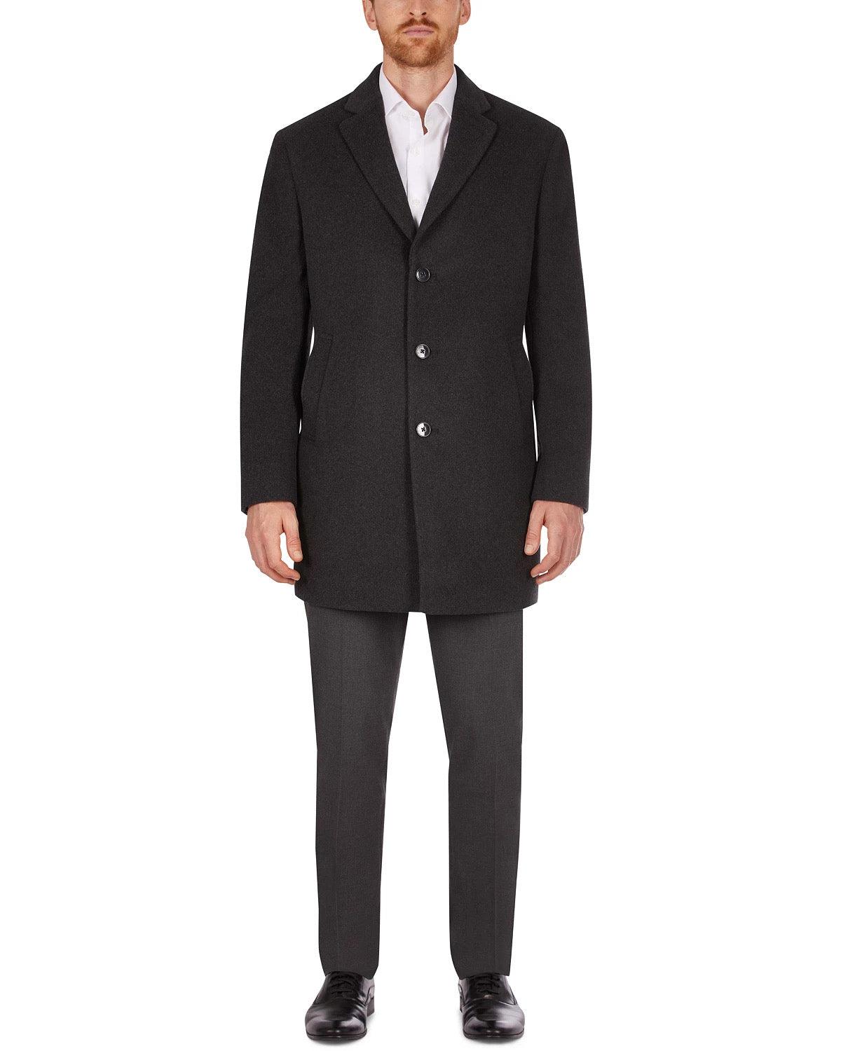 Calvin Klein Mens Prosper Slim Fit Overcoat Coat 38R Charcoal Grey Wool