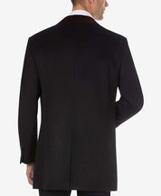 Tallia Men Wool Blend Overcoat Contrast Velvet Top Collar Black Large