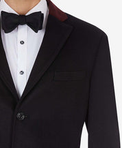 Tallia Mens Wool Blend Contrast Velvet Top Collar Over Coat Medium Black  Medium