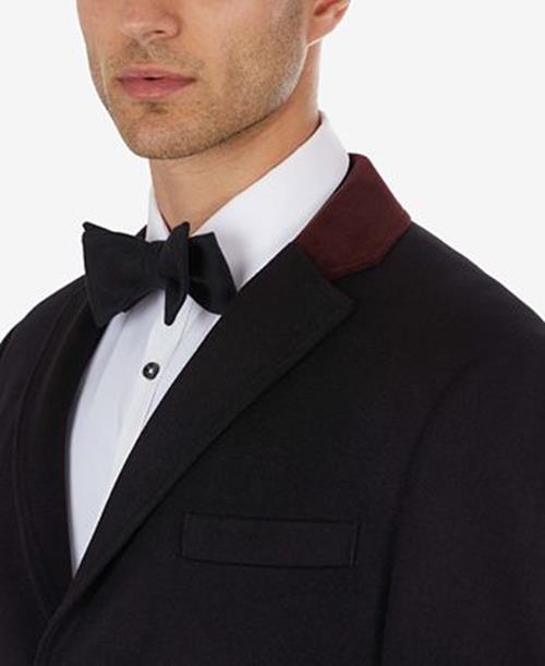 Tallia Men Wool Blend Overcoat Contrast Velvet Top Collar Black Large