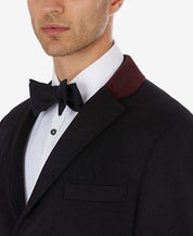 Tallia Mens Wool Blend Contrast Velvet Top Collar Over Coat Medium Black  Medium