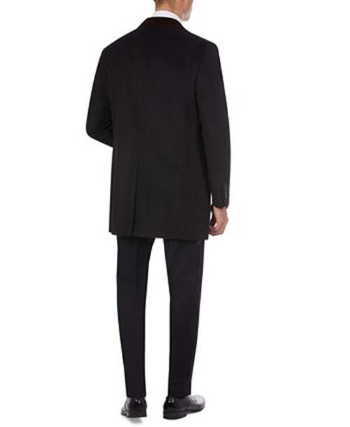Tallia Mens Wool Blend Contrast Velvet Top Collar Over Coat Medium Black  Medium