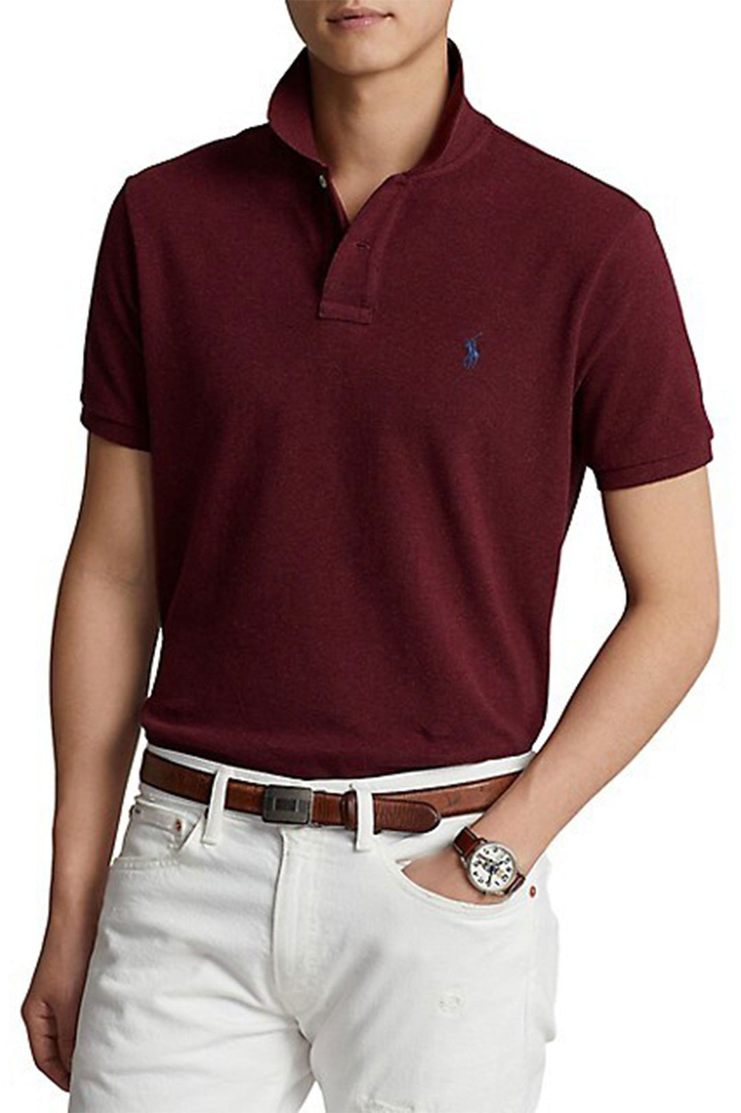 Polo Ralph Lauren Mens Classic Fit Mesh Polo Shirt Spring Wine Heather Red Small