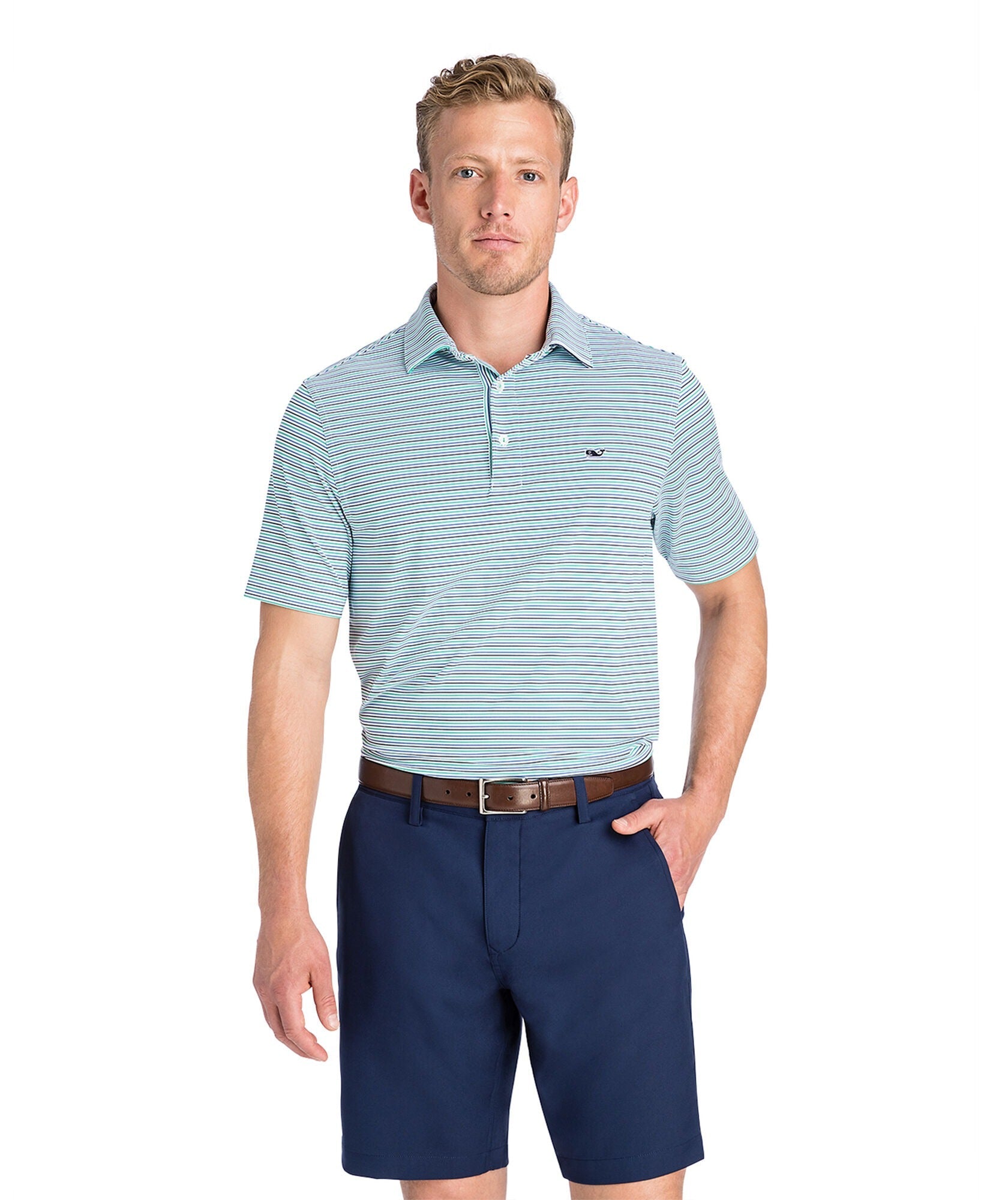 Vineyard Vines Mens Sankaty Short Sleeve Printed Polo Shirt Green Blue XXL