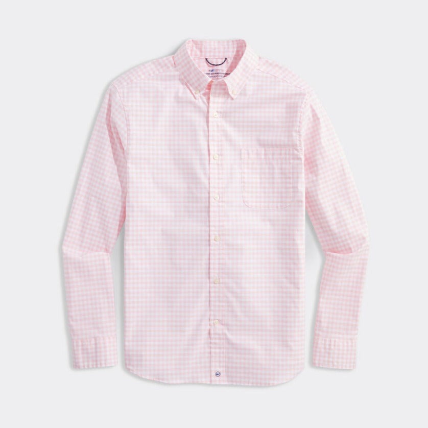 Vineyard Vines Mens On The Go brrr Gingham Shirt Flamingo Pink Plaid Medium