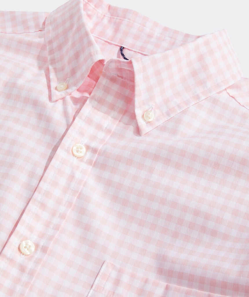 Vineyard Vines Mens On The Go brrr Gingham Shirt Flamingo Pink Plaid Medium