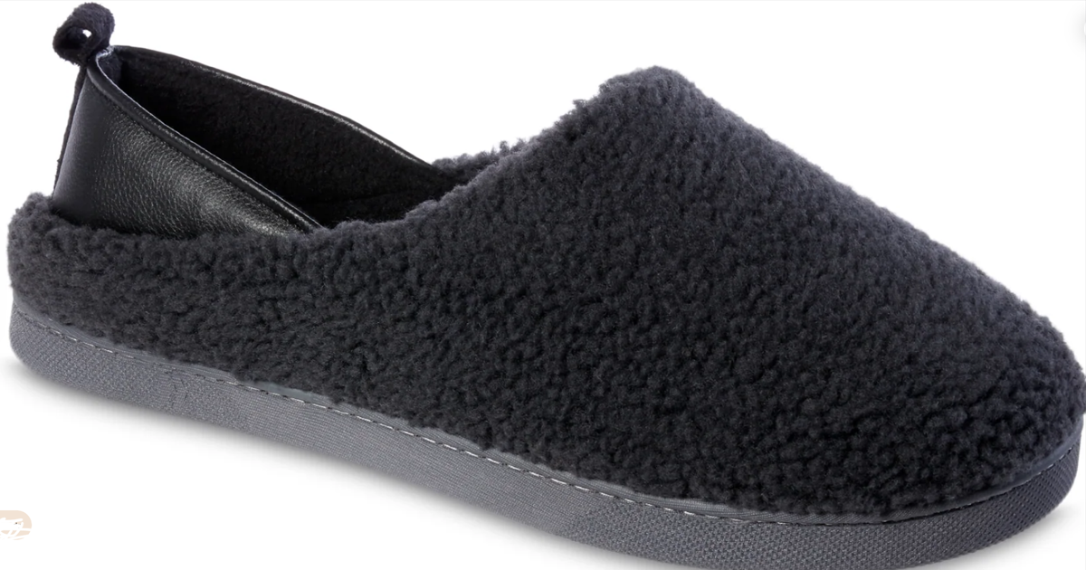 Isotoner Mens Berber Memory Foam Slippers Black XL