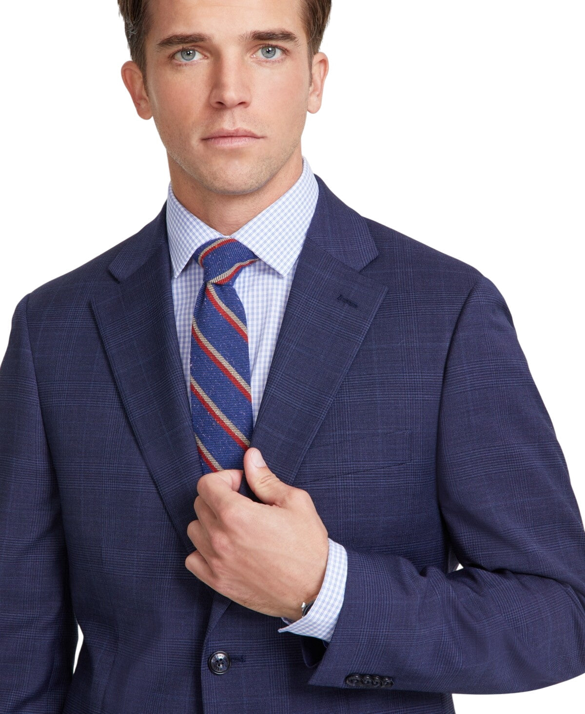 Tommy Hilfiger Mens Modern fit Suit Jacket Blazer 40 L Navy Blue Plaid Stretch