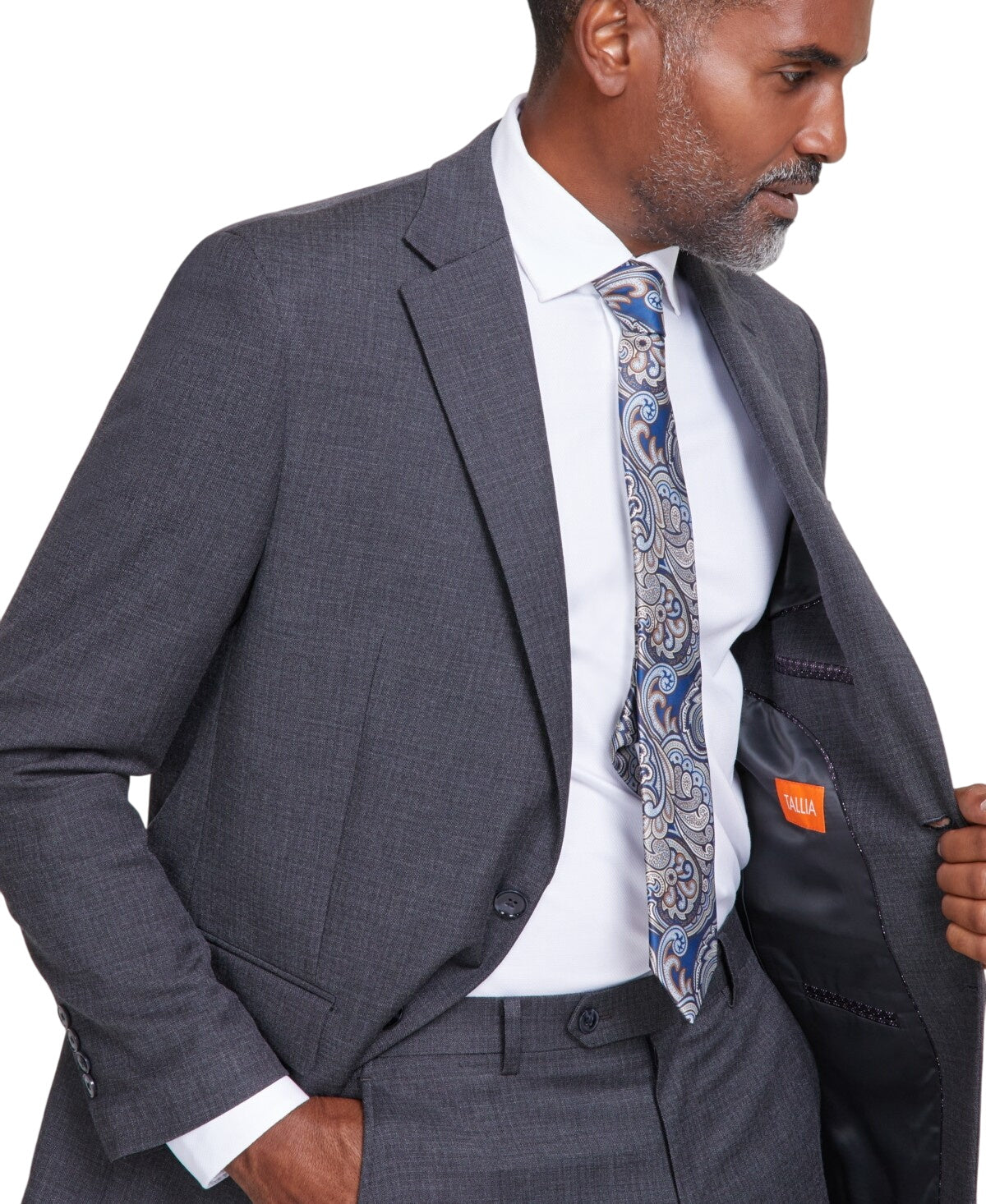 Tallia Mens Classic fit Suit Jacket Blazer 42 S Grey Solid