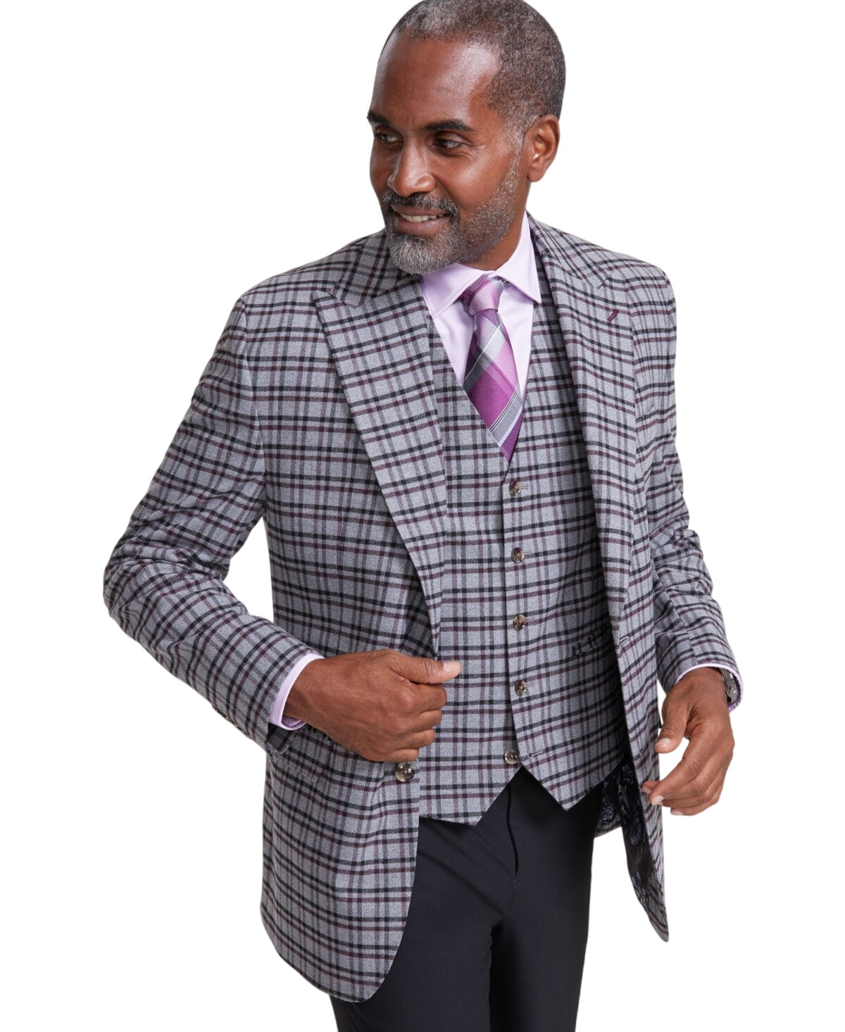 Tayion Mens Classic fit Suit Jacket Blazer 46 L Grey White  Plaid
