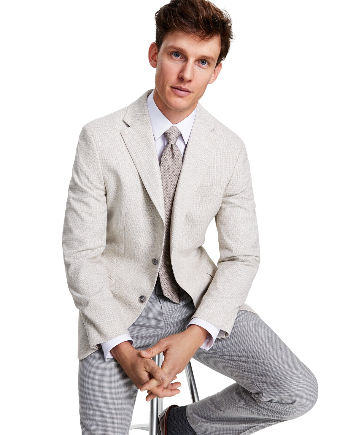 Tommy Hilfiger Mens Modern fit Sport Coat Blazer 46 L Beige Check