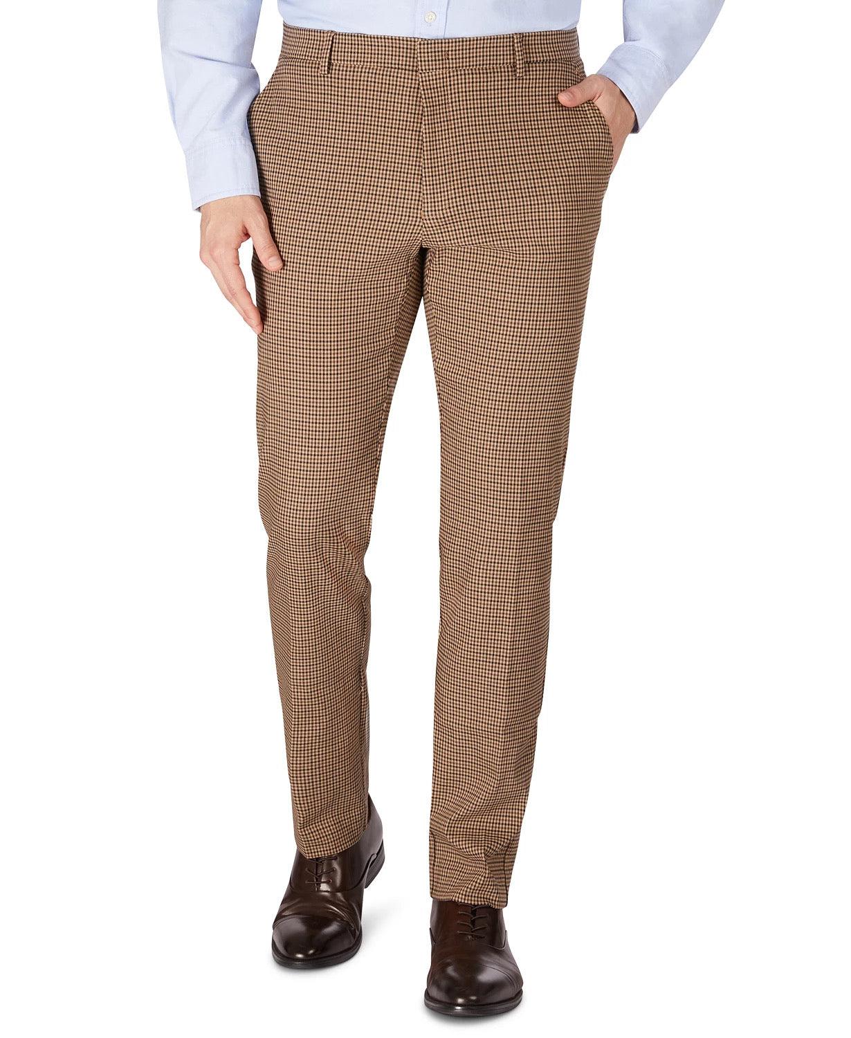 Tommy Hilfiger Mens Modern fit Dress Pants 42 / 30 Beige Check Stretch