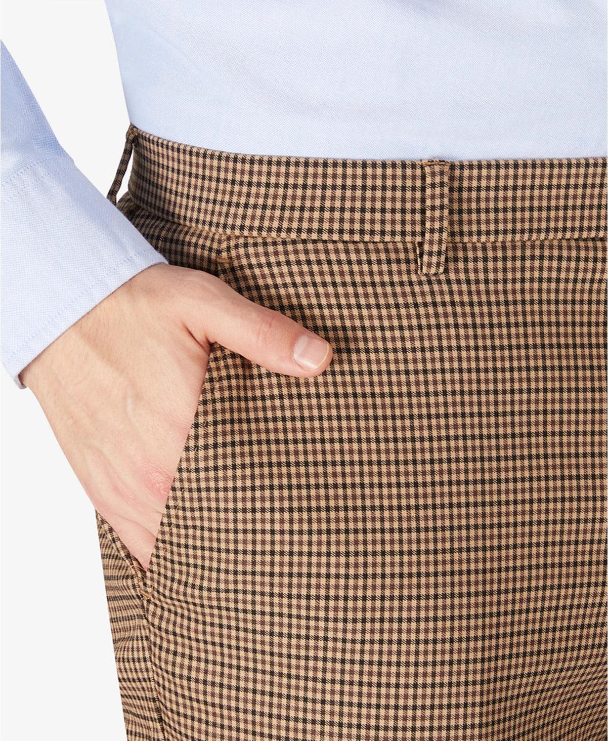 Tommy Hilfiger Mens Modern fit Dress Pants 42 / 30 Beige Check Stretch