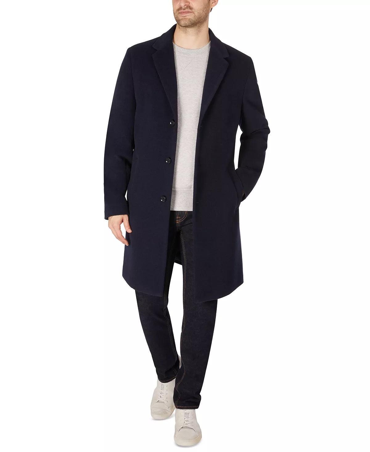 Tommy Hilfiger Mens Classic fit Overcoat Coat 38 R Navy Blue Solid