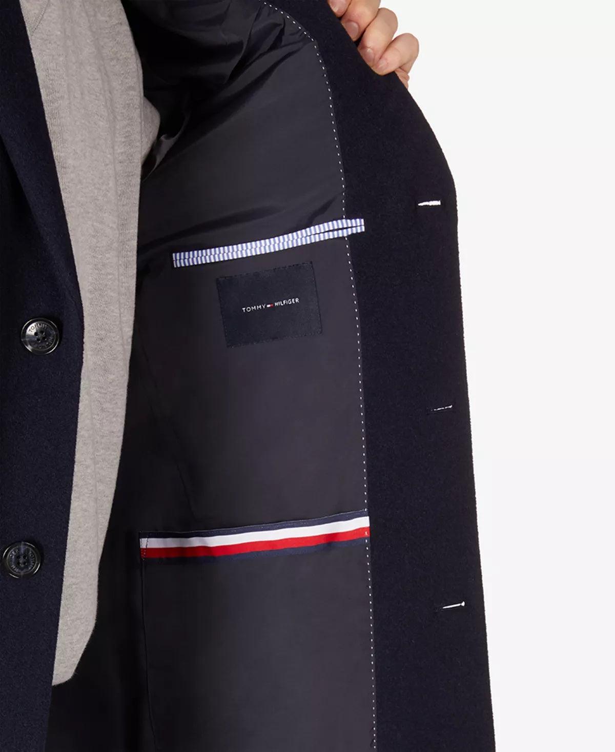 Tommy Hilfiger Mens Addison Wool-Blend Trim Fit Overcoat Coat 40R Navy Blue