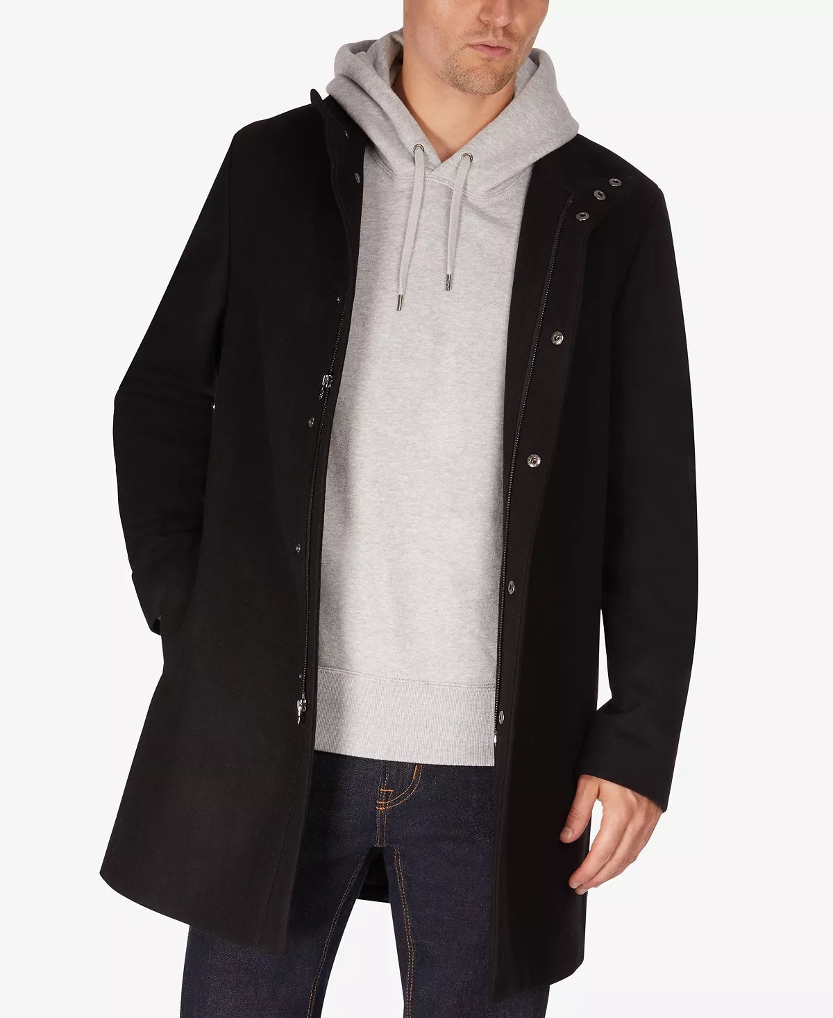 Calvin Klein Mens Slim-Fit Mayden Wool Overcoat Coat 36S Black
