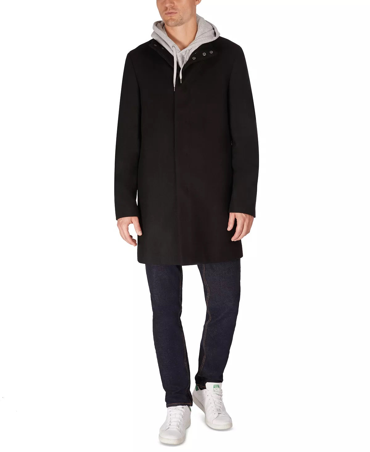 Calvin Klein Men's Mayden Slim-Fit Wool Blend Overcoat Coat 44L Black
