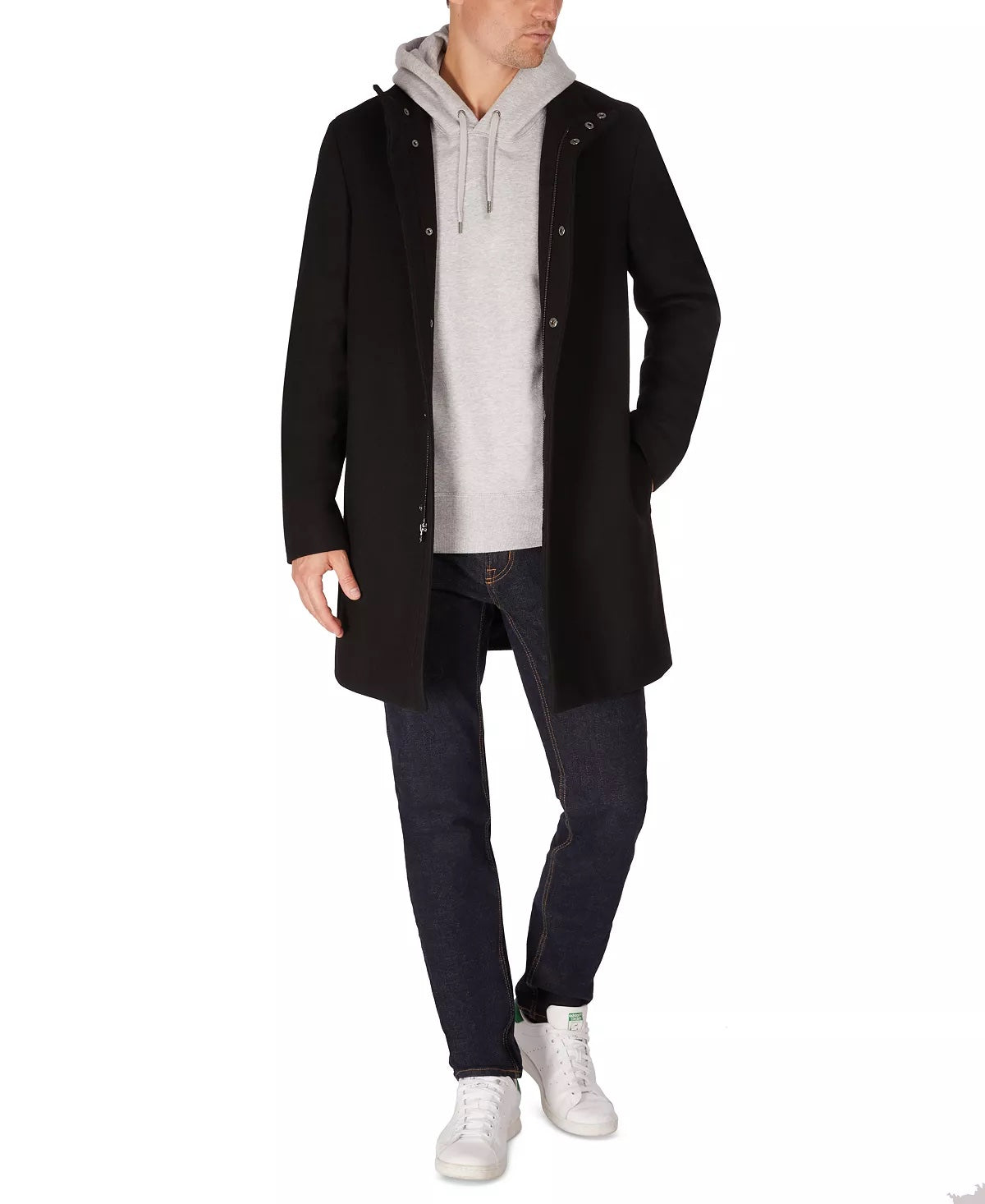 Calvin Klein Mens Slim-Fit Overcoat Coat 48L Black Wool