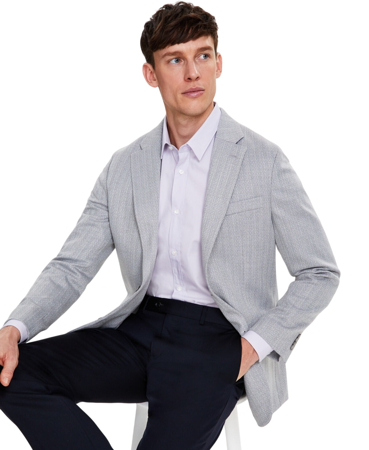 Tommy Hilfiger Mens Modern fit Sport Coat Blazer 48 R Light Grey Herringbone