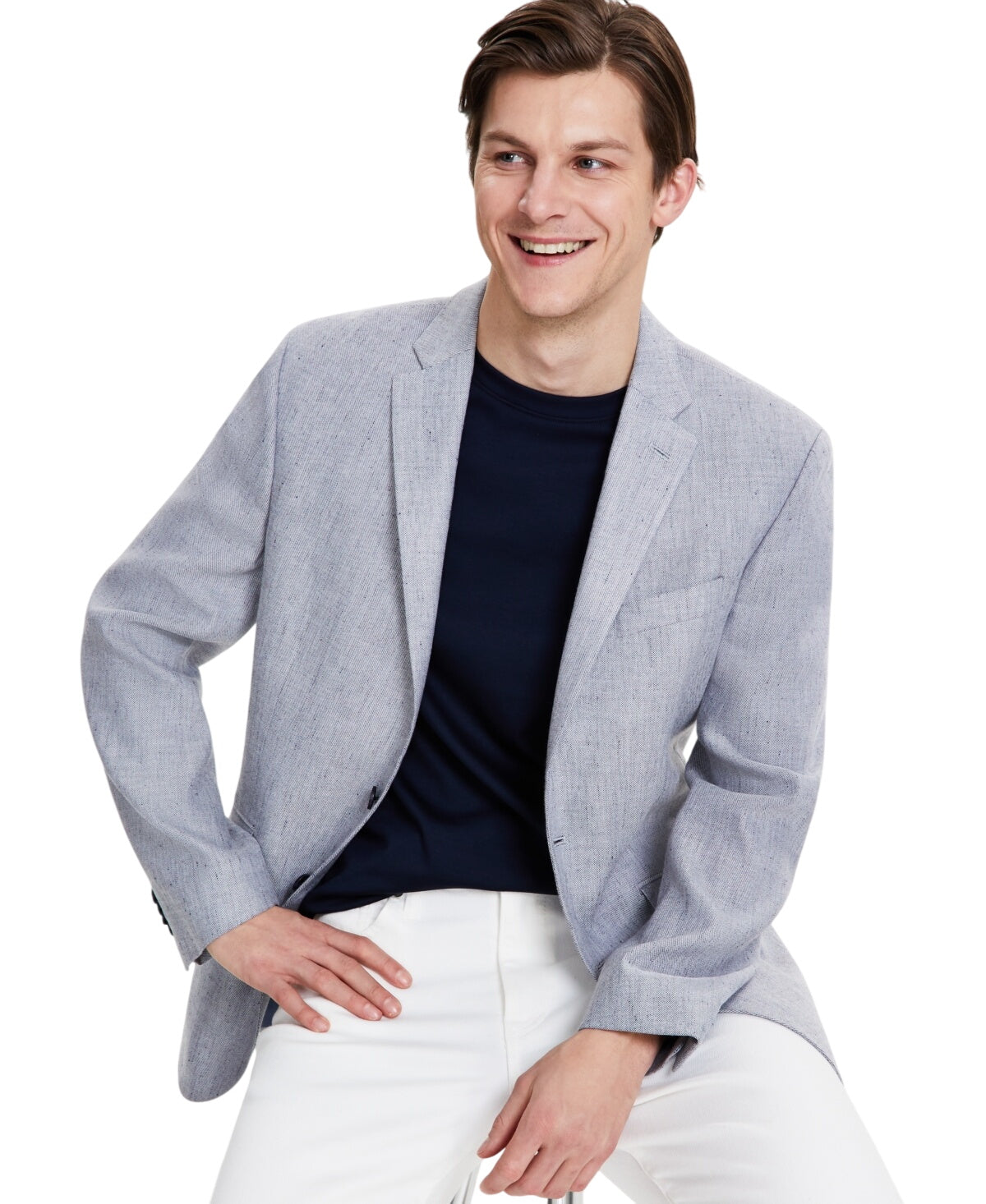Kenneth Cole Mens Slim fit Sport Coat Blazer 40 R Light Grey Linen