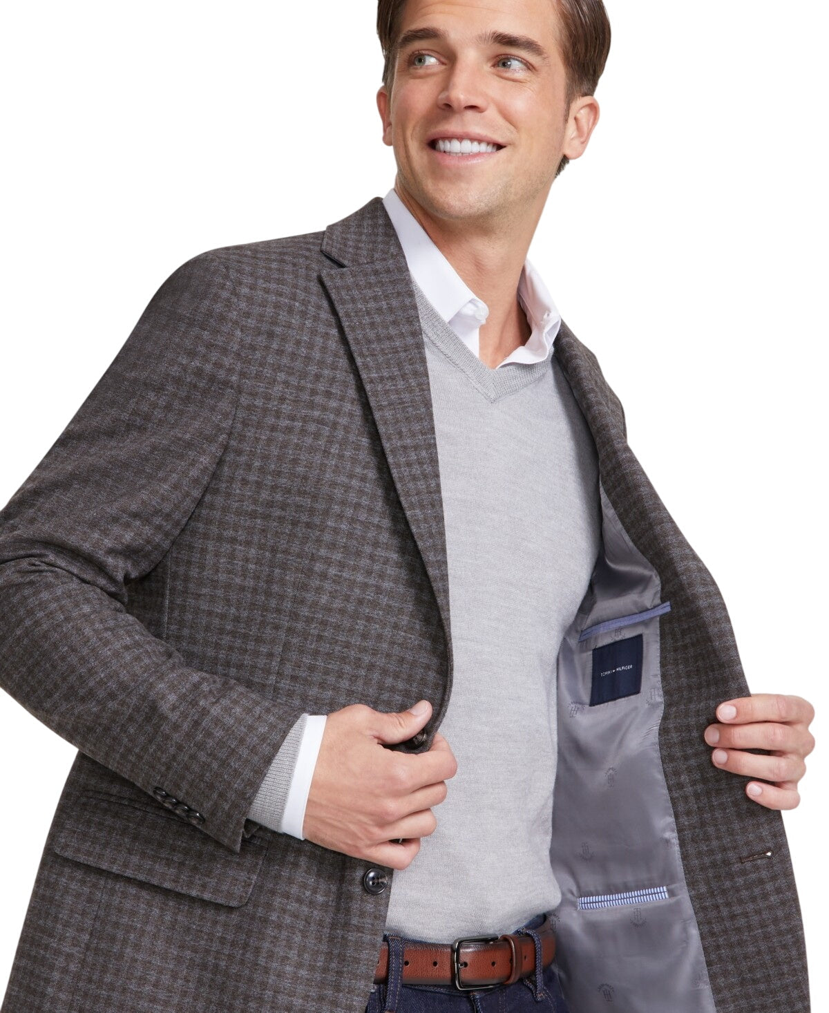 Tommy Hilfiger Mens Modern fit Sport Coat Blazer 42 L Grey Check