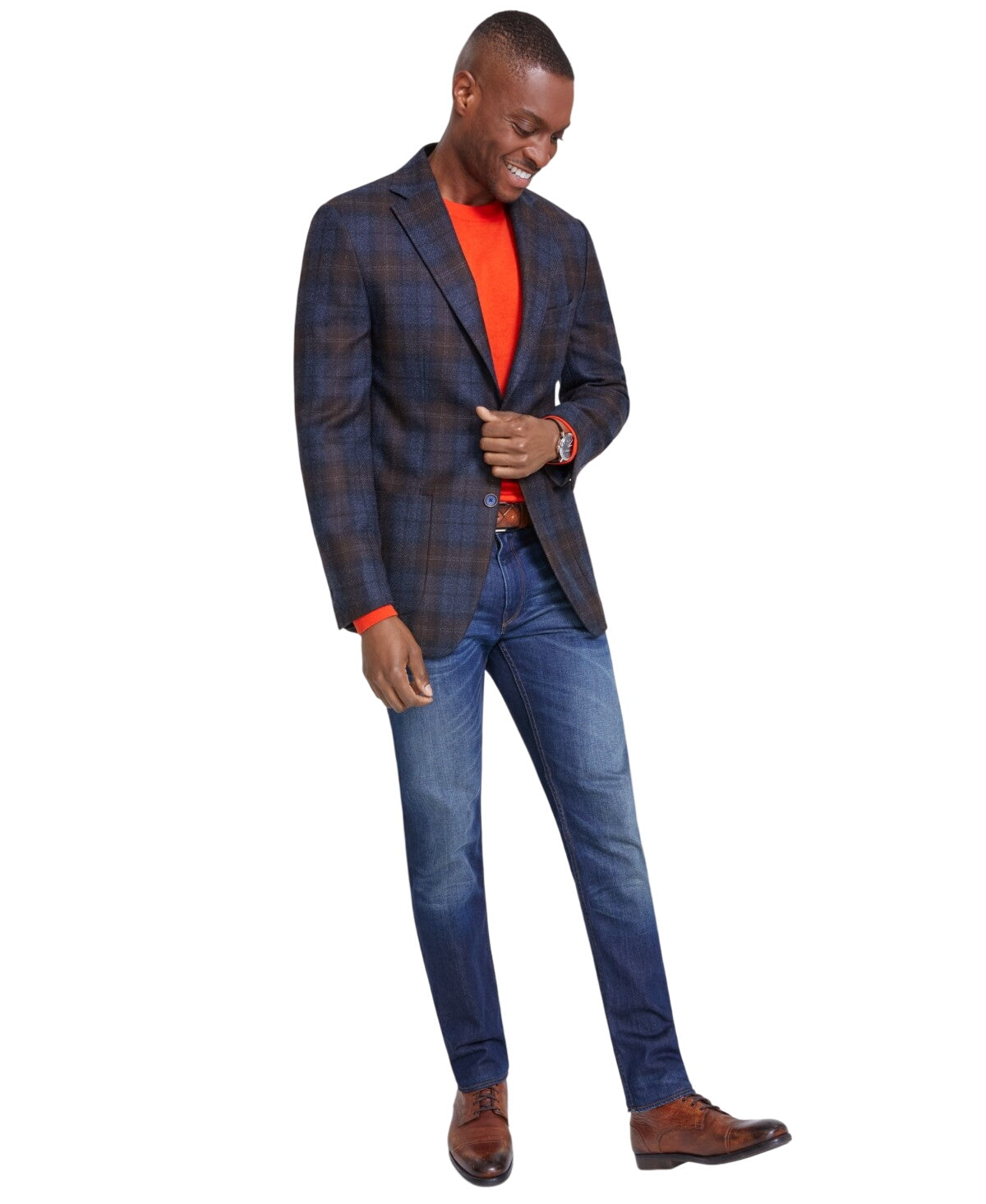 Tallia Mens Slim fit Sport Coat Blazer 36 R Blue Burgundy Plaid