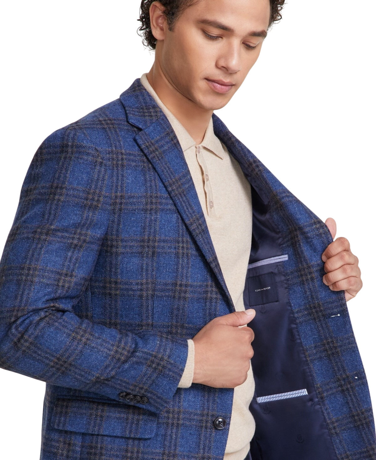 Tommy Hilfiger Mens Modern fit Sport Coat Blazer 44 L Blue Plaid