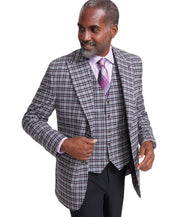 Tayion Mens Classic fit Sport Coat Blazer 48 L Grey Plaid