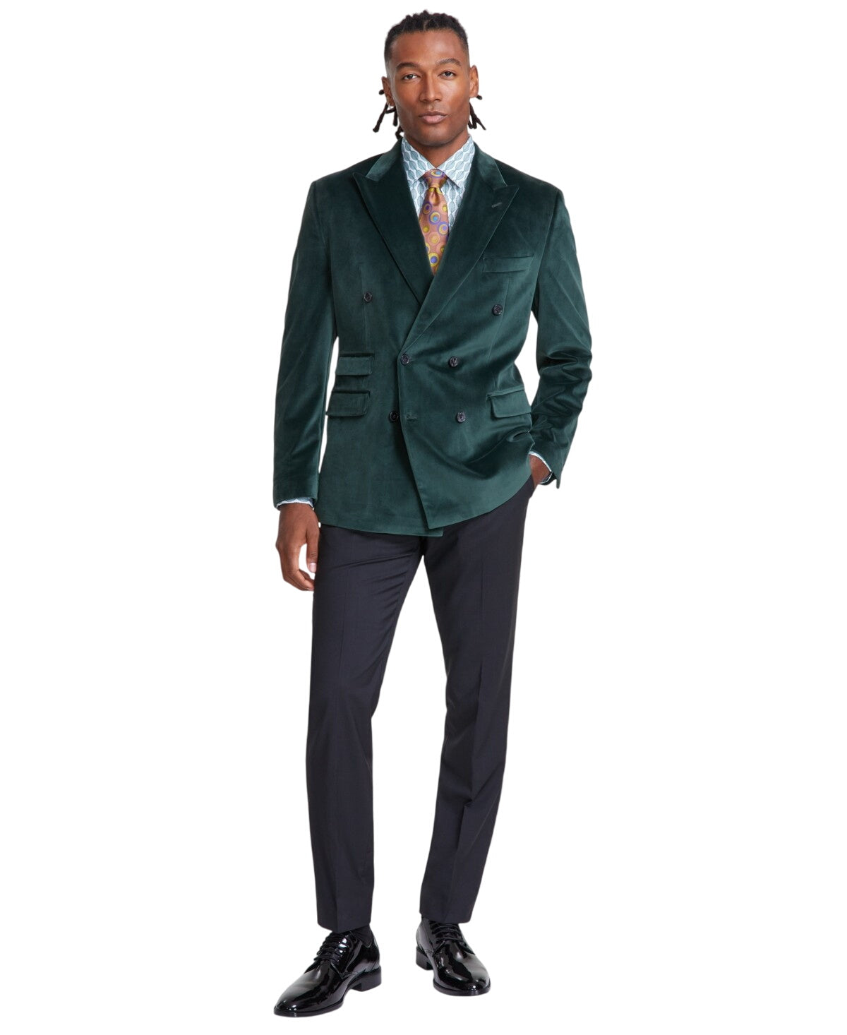 Tayion Mens Classic fit Double Breasted Velvet Dinner Jacket Blazer 44 R Green