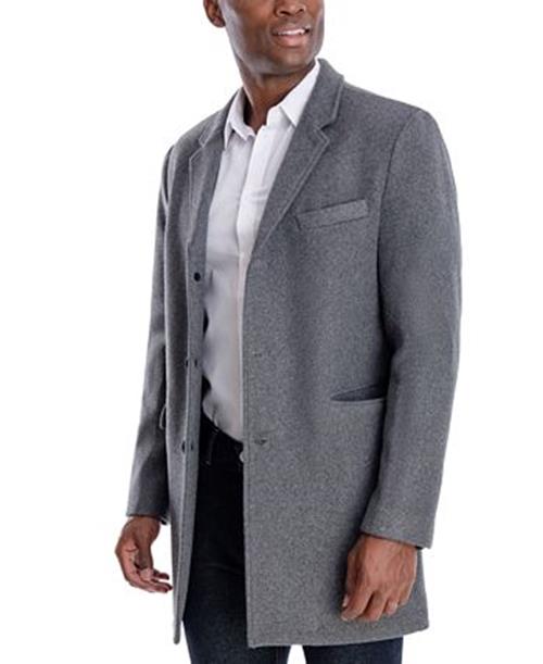 Michael Kors Men's Slim-Fit Topcoat Over Coat 42R Solid Mid Grey Wool