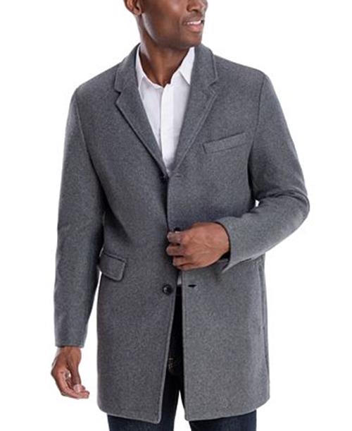 Michael Kors Men's Slim-Fit Topcoat Over Coat 42R Solid Mid Grey Wool