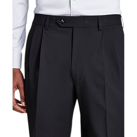 Michael Kors Mens Classic fit Pleated Dress Pants 38 / 32 Black Solid Stretch