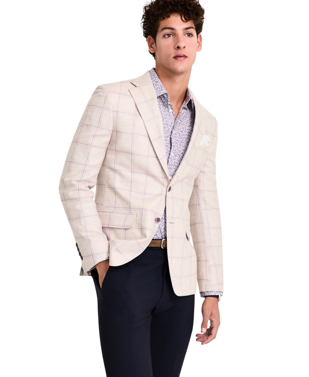 Tallia Mens Slim fit Sport Coat Blazer 40 R Beige Solid Linen